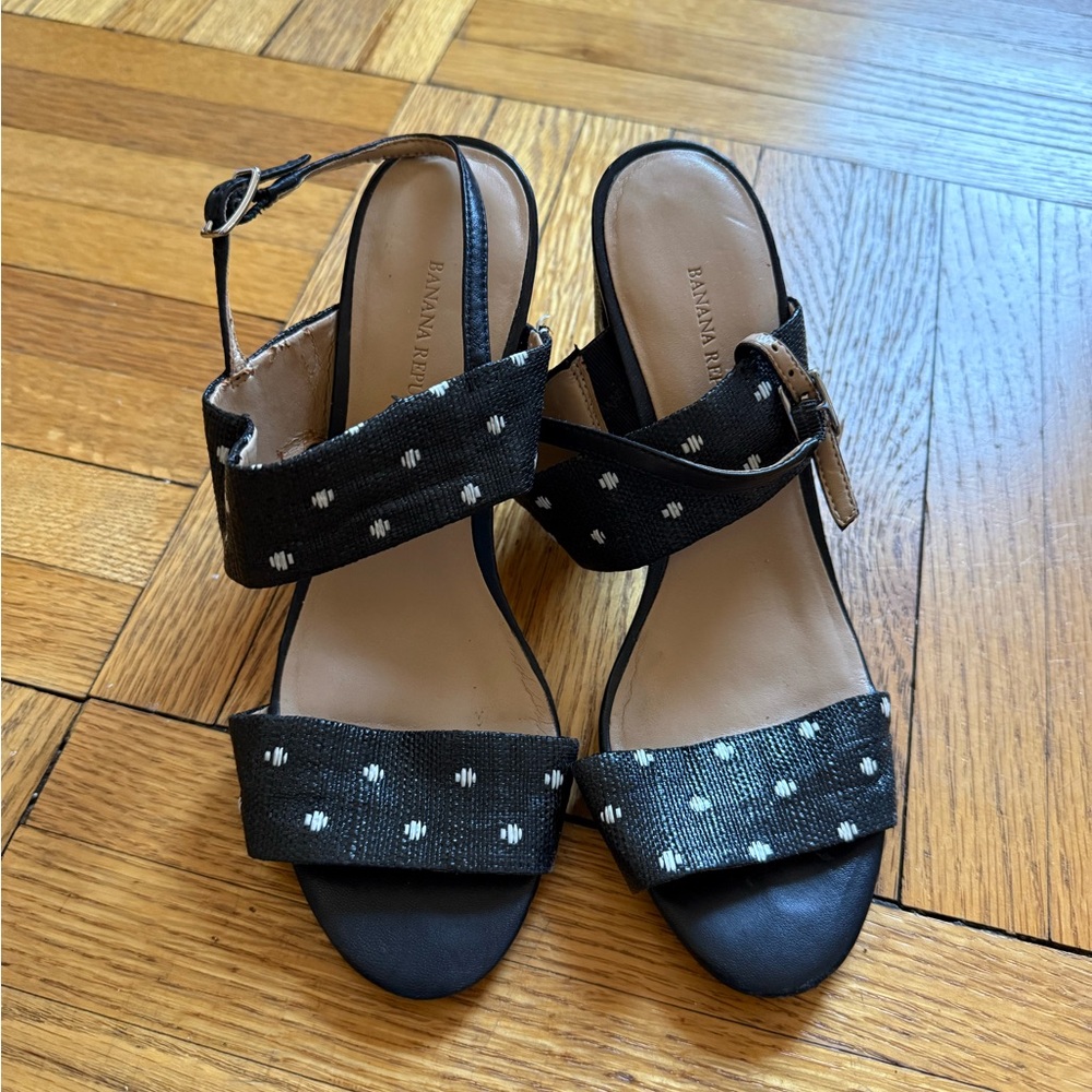 Banana Republic Black and White Polka Dot Sandals with Chunky Heel
